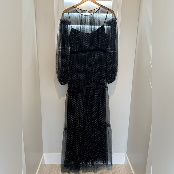 BCBGMAXAZRIA Flocked Polka Dot Mesh Gown Size 2 - Picture 3 of 3